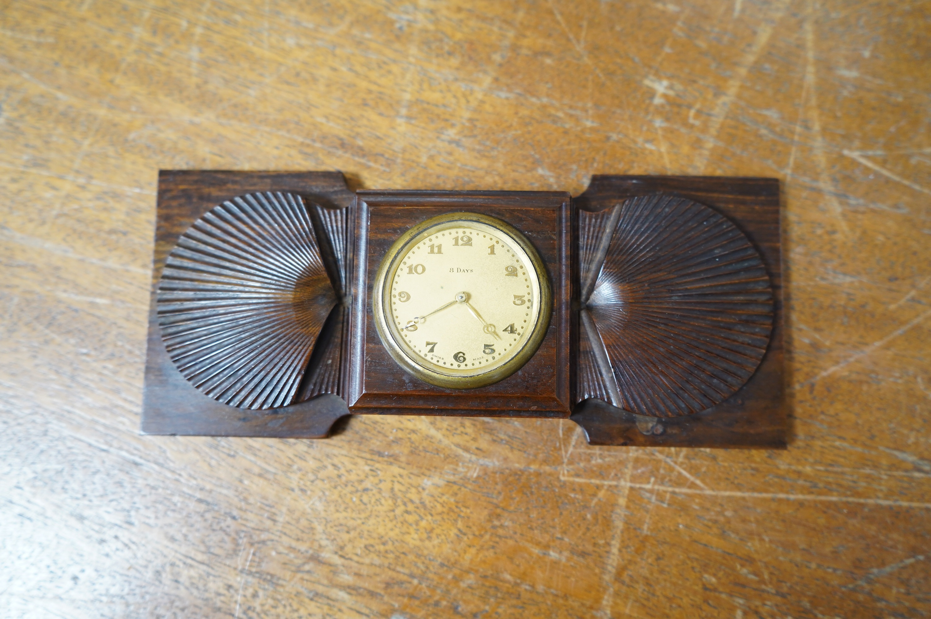 Sundry items to include four Edwardian inlaid mantel clocks, a barometer and a skeleton clock (7). Condition - mostly fair, untested